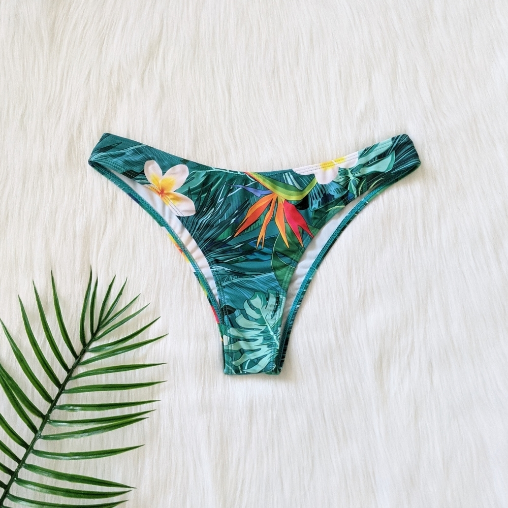 Tropical print high leg bikini bottom